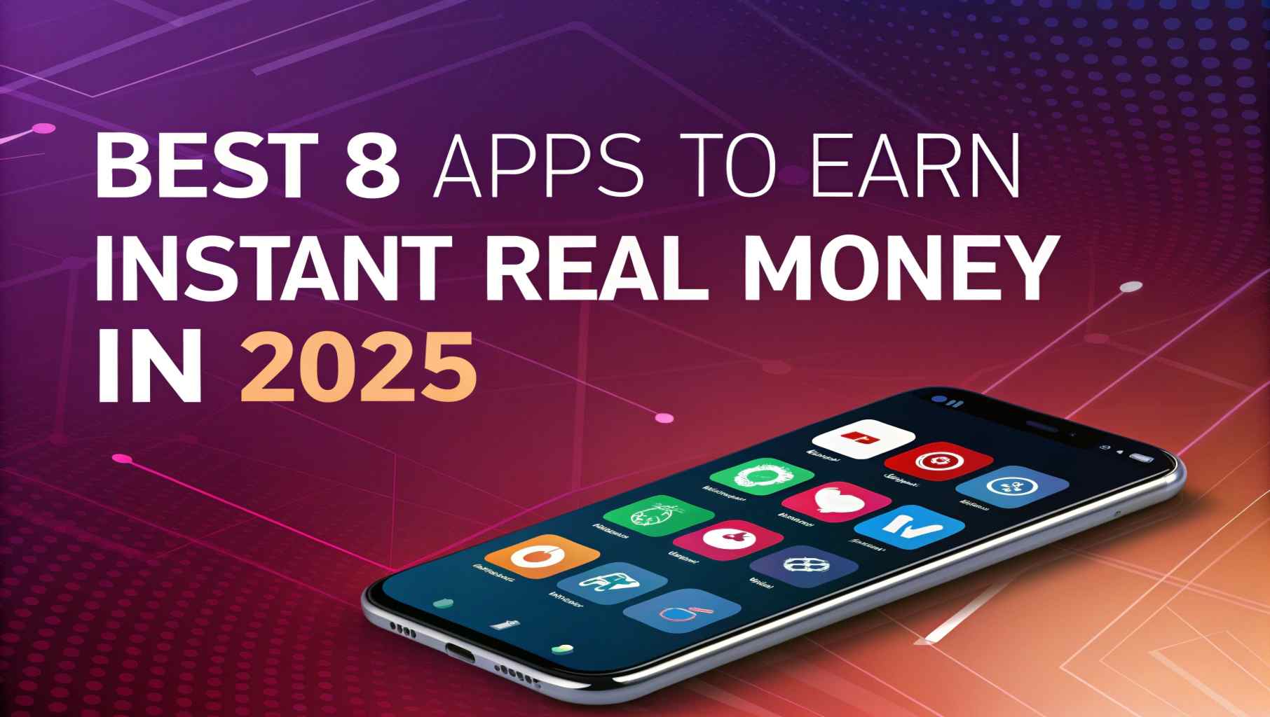 Smartphone displaying icons of popular money-making apps for 2025, showcasing the best apps for earning instant real money